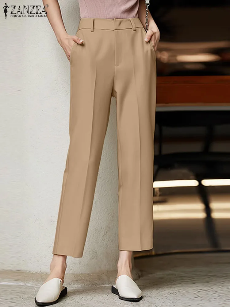 

ZANZEA Casual OL Work Trouser Korean Fashion Solid Pants Elegant Front Zipper Pantalon Summer Woman Vintage Street Capris 2024