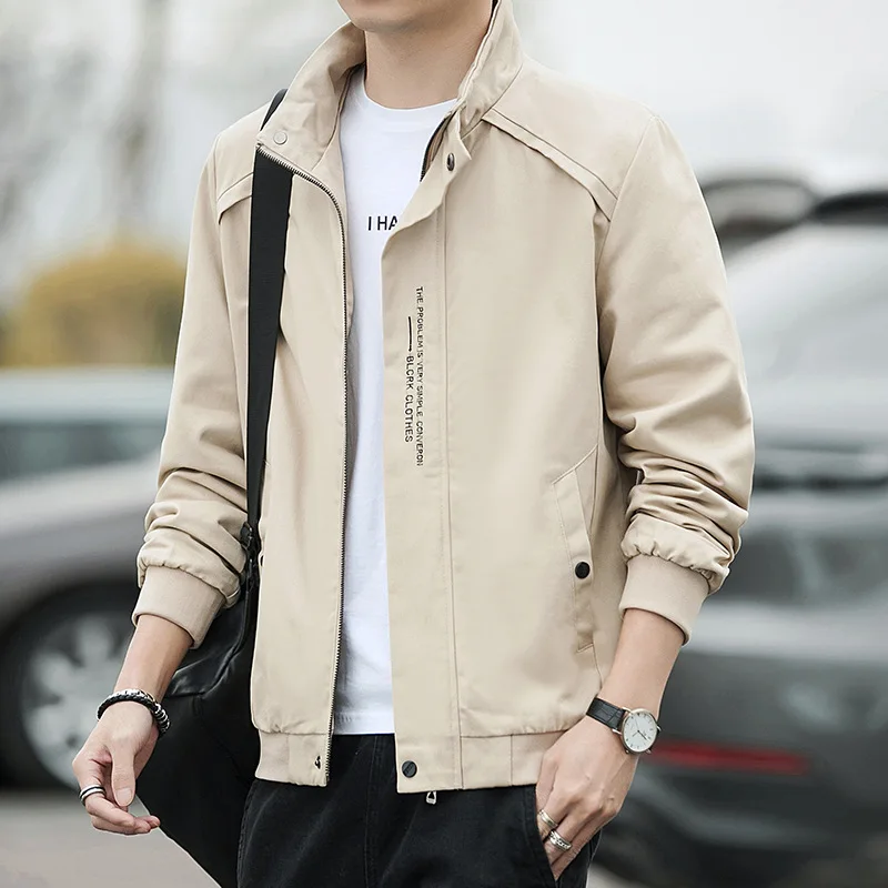Spring Autumn Men's Stand Up Collar Workwear Jacket Fashion Casual Versatile Top Slim Fit Baseball Jacket