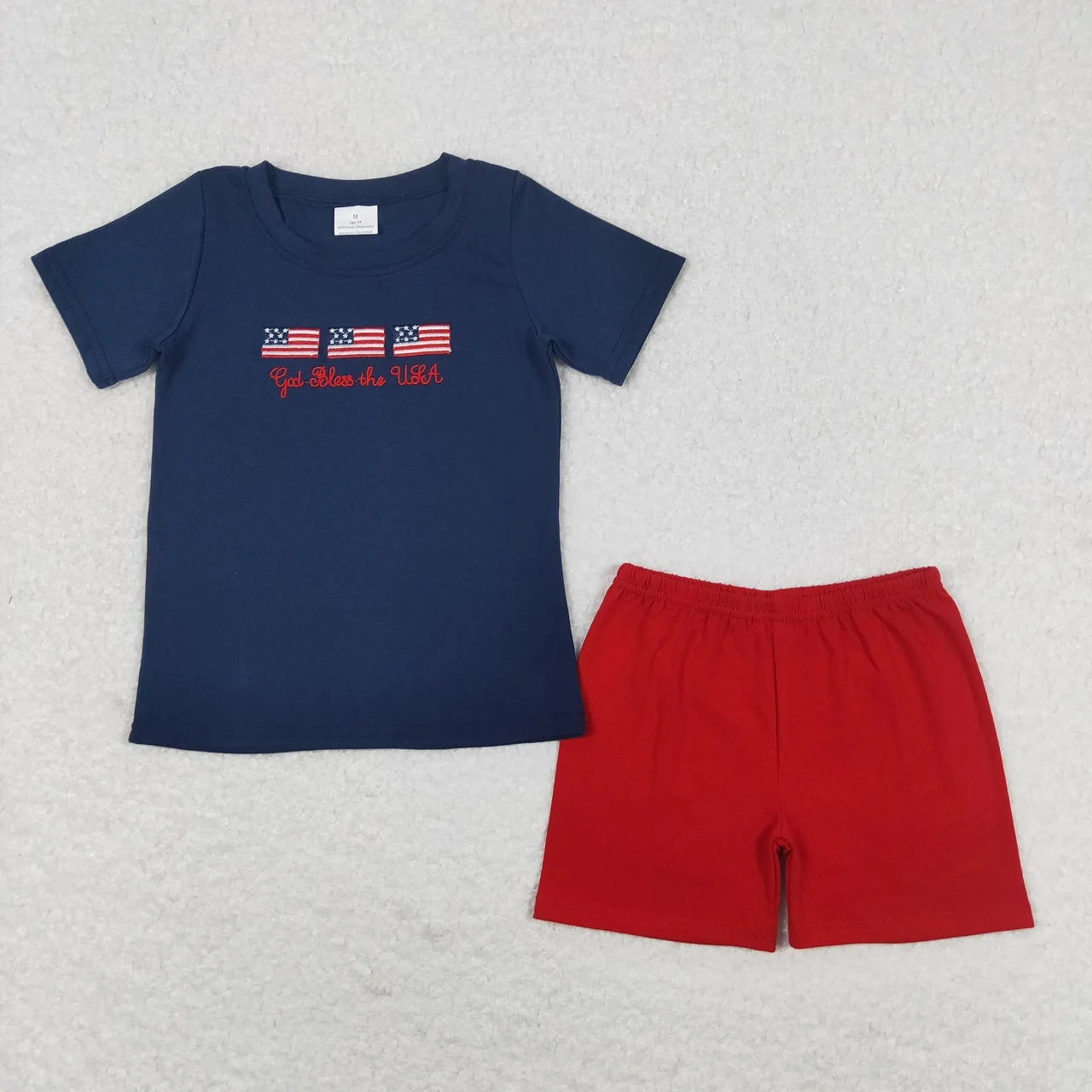 Kids Summer Embroidery Flags Shirt Toddler Set Children Red Cotton Shorts Matching Baby Boy Girl July 4th Outfit