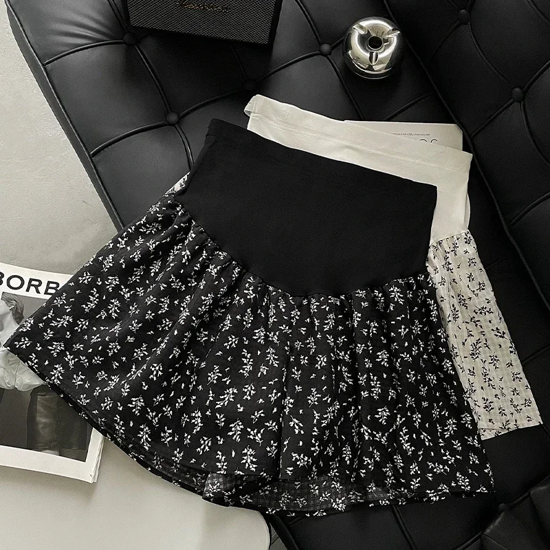 Fashion Printing Maternity Summer Shorts High Waist Sweet Pregnant Woman Floral Belly Skirts with Lining Pregnancy Chiffon Skort