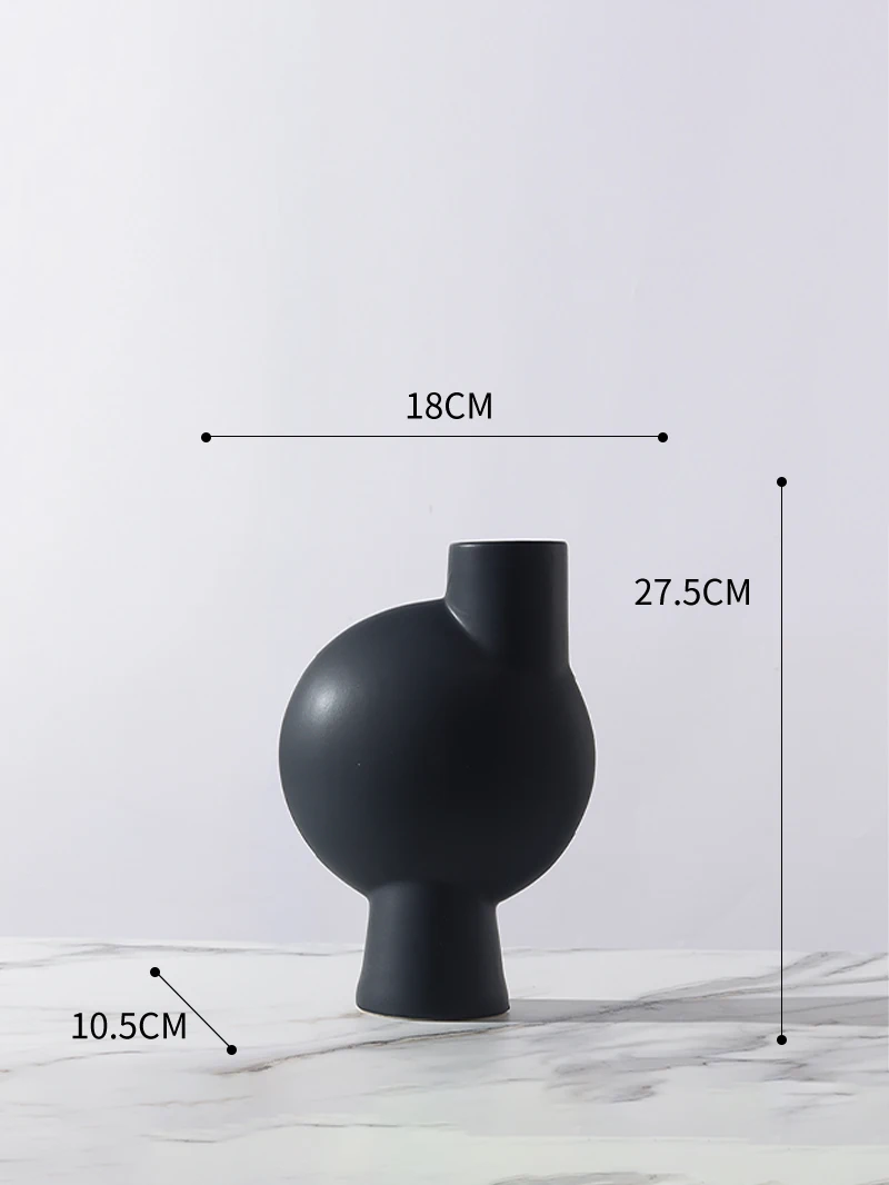 북유럽 모던 미니멀리스트 블랙 화이트 세라믹 꽃병 홈 샘플룸 레스토랑 소프트 데코레이션 액세서리 기하학적 모양