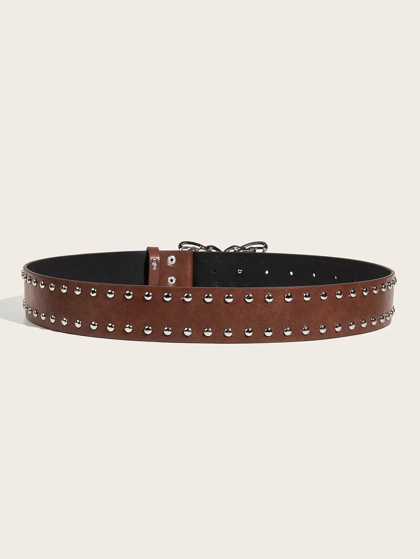 Retro Punk Style Rivet Pink Belt with Butterfly Metal Buckle