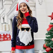 

2022 Santa Claus winter sweater fashion lovely printed long sleeve round neck Pullover warm loose casual women's top