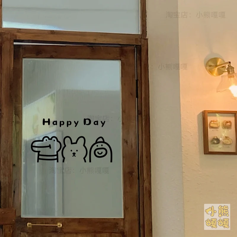 Mirror Wall Sticker Cute Animal Decorative Decals for Coffee Shop Window Glass Door Bathroom Door Home Decoration