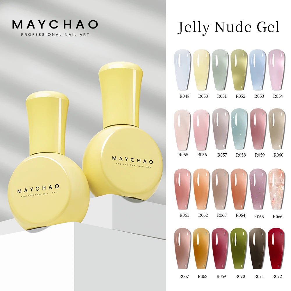 

MAYCHAO 10ml Jelly Gel Semi-transparent Nude Gel Nail Polish Top Coat Nail Art Semi Permanent Soak Off UV LED Varnish for Nail