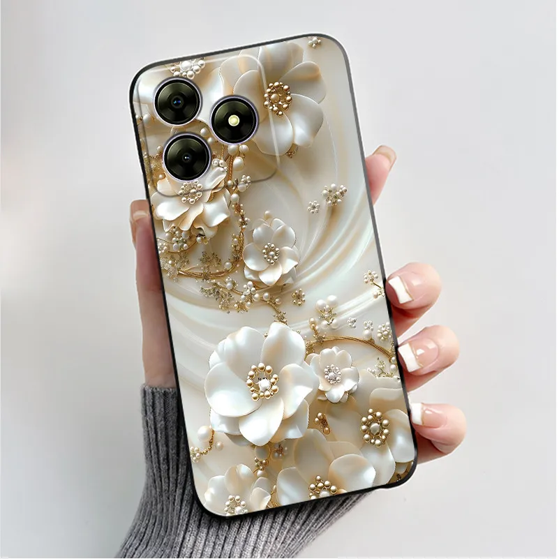 Cute Flower Cartoon Printed Soft Silicone Phone Case — Black Shell Cover
