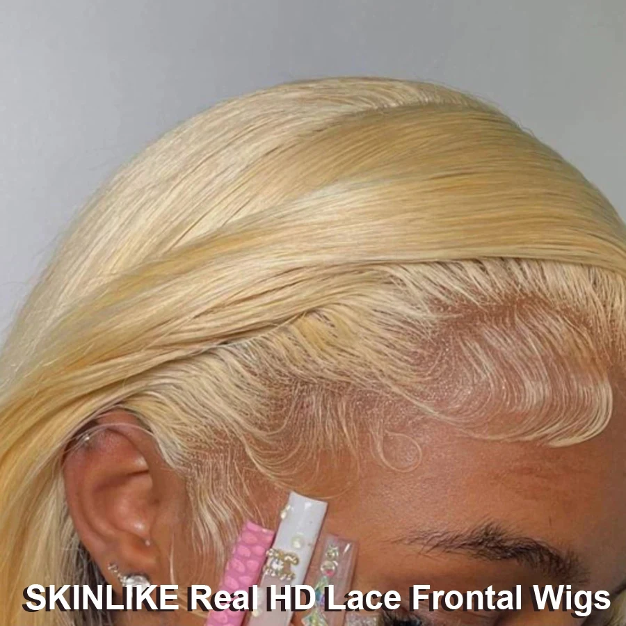 Blonde 613 Invisible HD13x6 Lace Frontal Human Hair Straight Lace Closure Melt Skin Pre Plucked Baby Hair Brazilian Remy