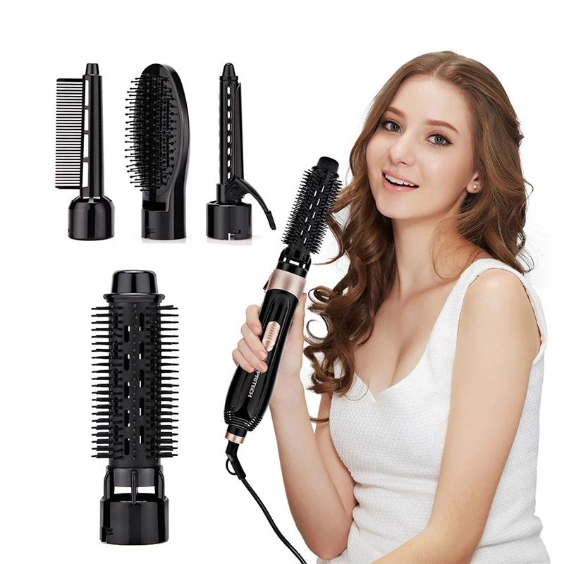 4 In 1 Hot Air Hair Brushes Set Curler Combo Interchangeable Brush Head Salon Blow Dryer_voghion.com