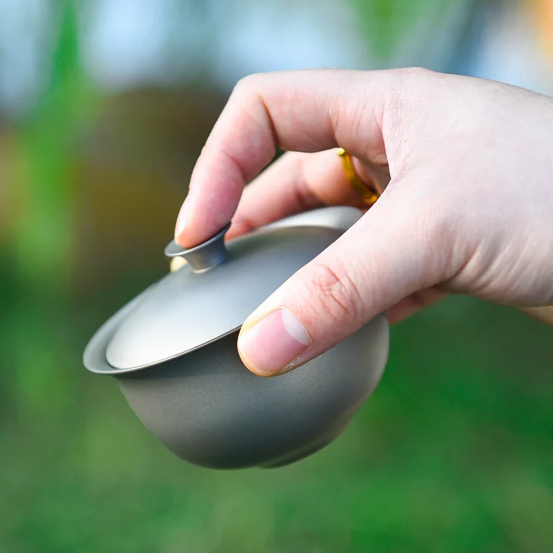 150ml Large Capacity Pure Titanium Gaiwan,Single Layer,Antibacterial Preservation,Portable Outdoor Camping Travel Tea Bowl