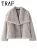 TRAF Faux Fur Cropped Jackets for Women Coats Thick Warm Soft Jacket Woman 2024 Long Sleeve Casual Winter Coat In New Outerwear 5