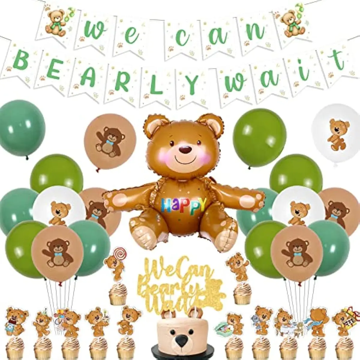 

SURPRISE-Green Bear Украшение для детского душа, баннер с днем рождения, зеленый для детей