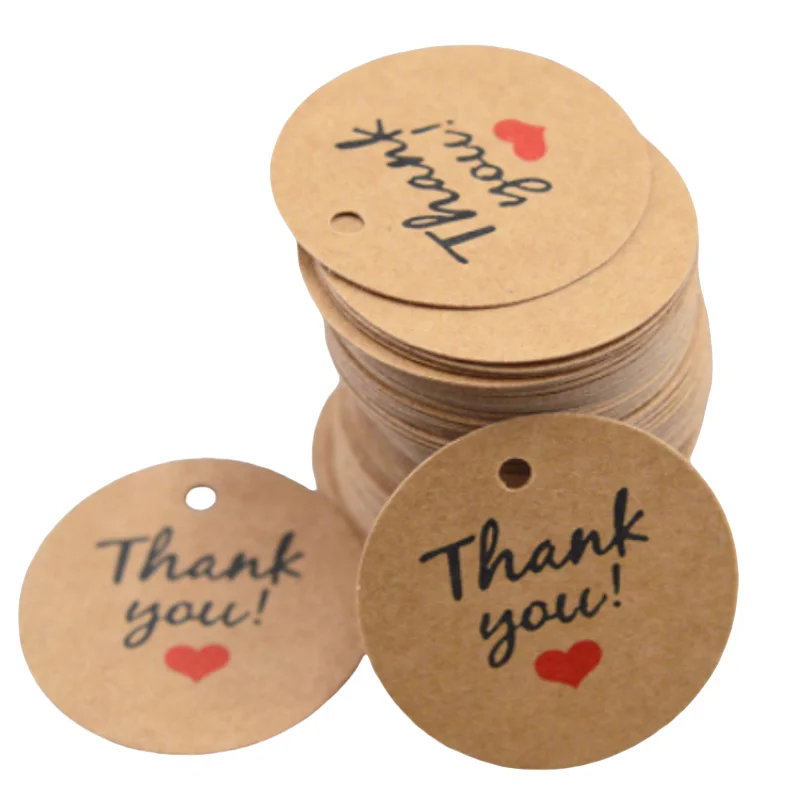 Thank You Kraft Paper Round Hang Tags 100PCS for DIY Handmade Cards Label Tag Gift Crafts Decor Wedding Party Packaging Supplies