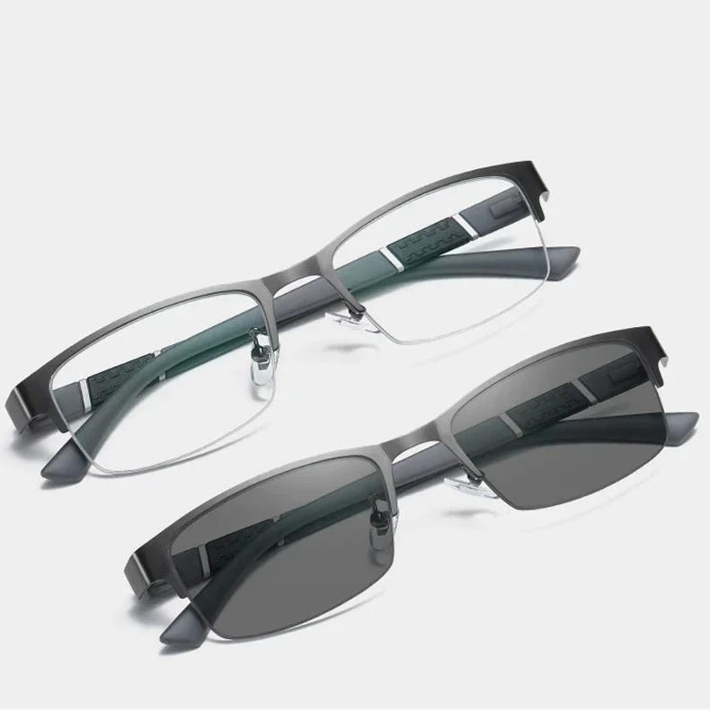 Myopia Glasses Business Men's Photochromic Unisex Half Frame Square Near Sight Eyeglasses Optical Prescription Minus Eyewear