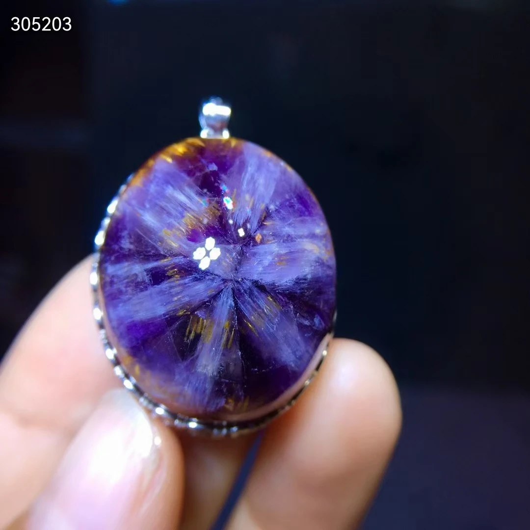 천연 카코세나이트 오랄 라이트 23 퍼플 레드 플라워 펜던트, 루틸 비드 31.6/26.1/18mm 타원형 여성 남성 희귀 AAAAAA