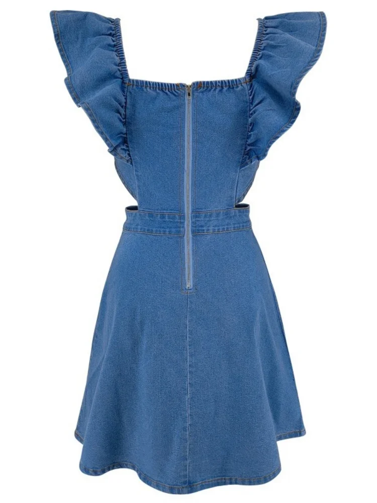 Wmstar Denim Dresses for Women  Wholesale Elegant Bodycon Sexy Zipper Back Hollow Out Side Fashion Streetwear Mini Dress 2025