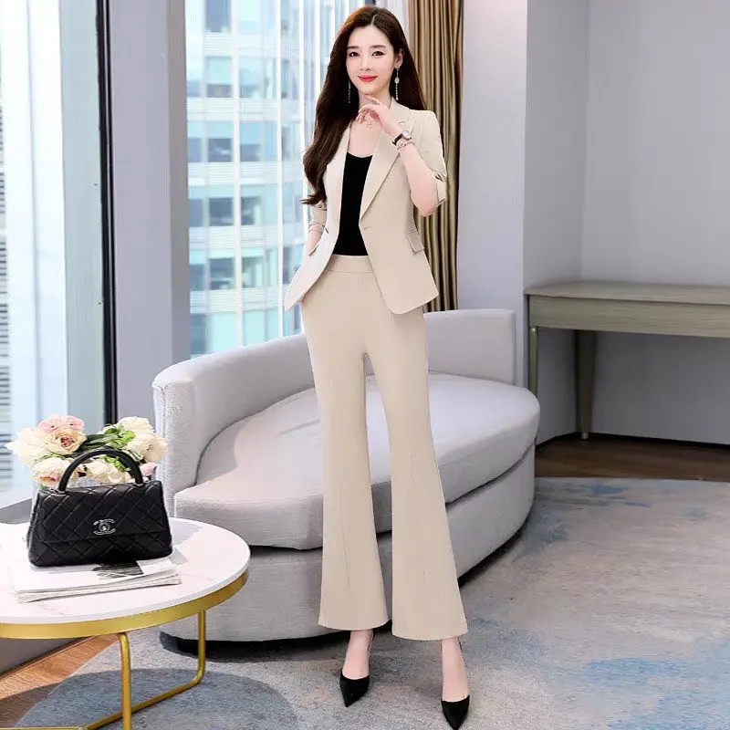Fashion Suit Women's Suit Spring and Autumn 2022 New Slim and Age Reducing Professional Wear Micro Flare Pants Two-piece Set