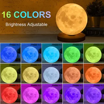 16 Colors Creative 3D Led Moon Night Lamp 360° Rotating Lunar Night ...