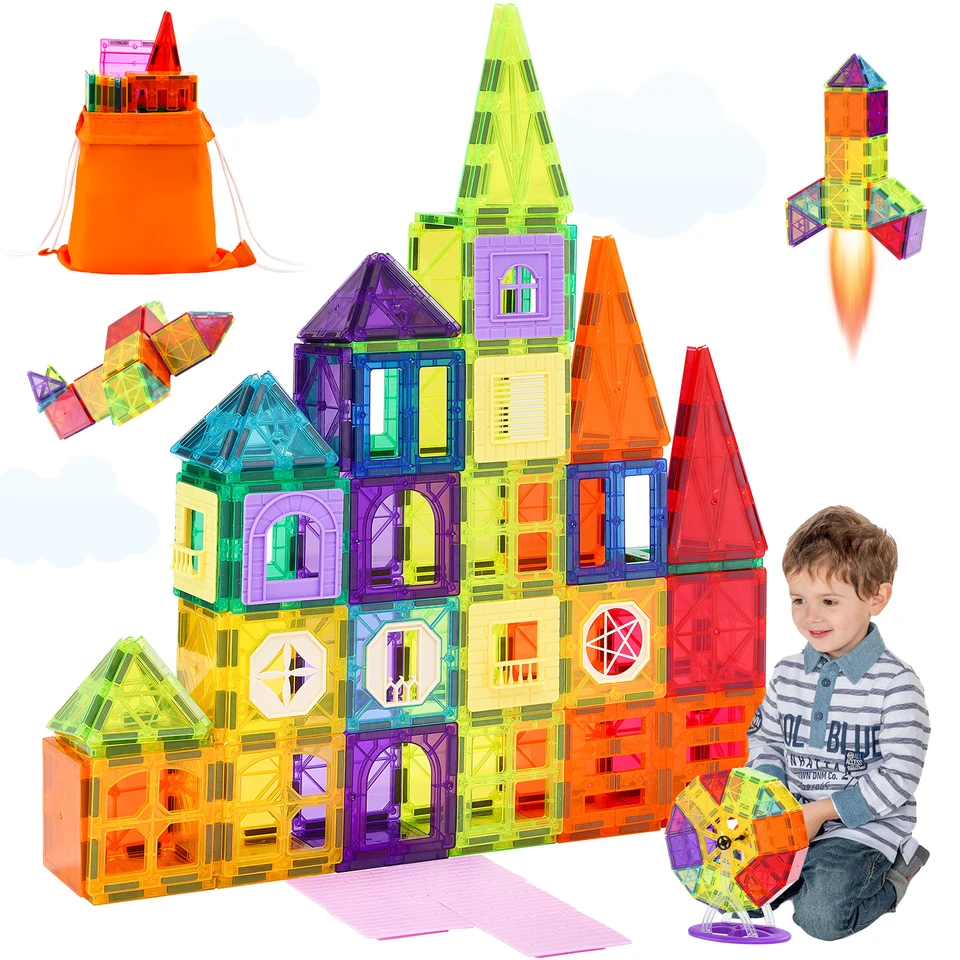 181 Piece Magnetic Building Tiles Set for Kids