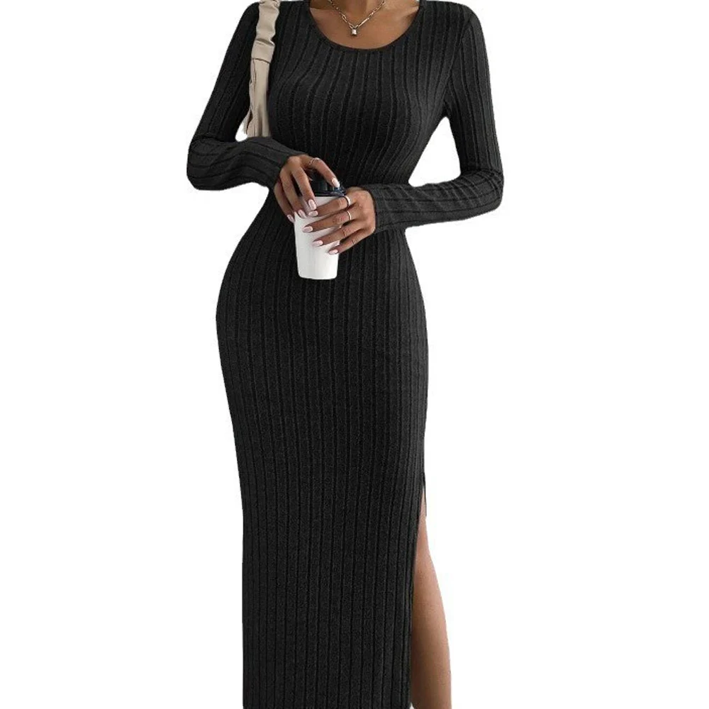 Women Long Sleeve Asymmetrical Bodycon Knitted Sweater Dress