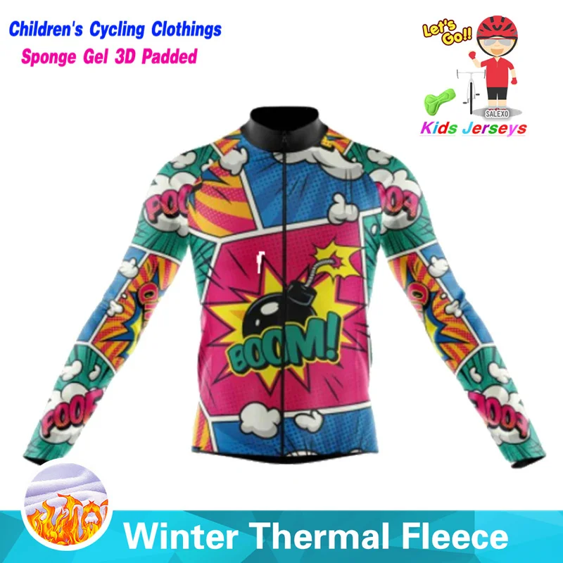New Cartoon Kids Winter Cycling Jersey Set Children Thermal Fleece Racing Bike Cycling Suit Boy and Girls Clothing