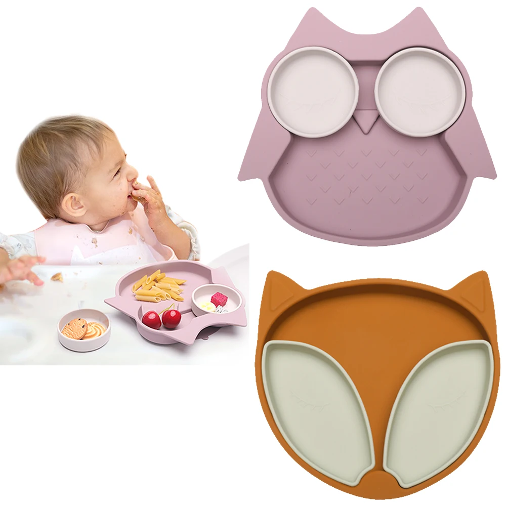 

Baby Bowls Plates Silicone Feeding Food Tableware BPA Free Cartoon Kids Dishes Eating Dinnerware Set Anti-hot Training Plate