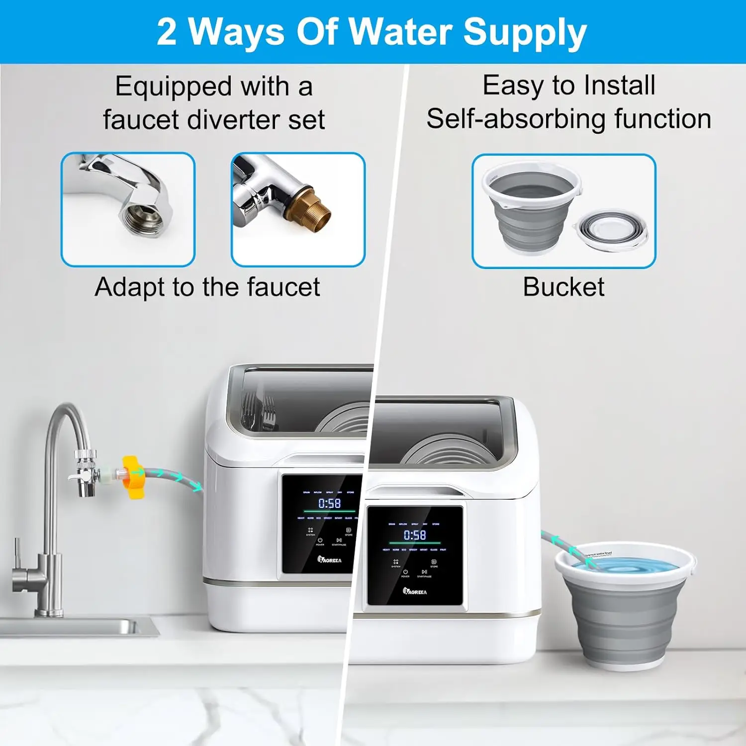 Countertop Dishwasher, 7 Washing Programs Compact Mini Dishwasher, No Hook Needed, Anti-Leakage, Fruit & Vegetable Soak 2
