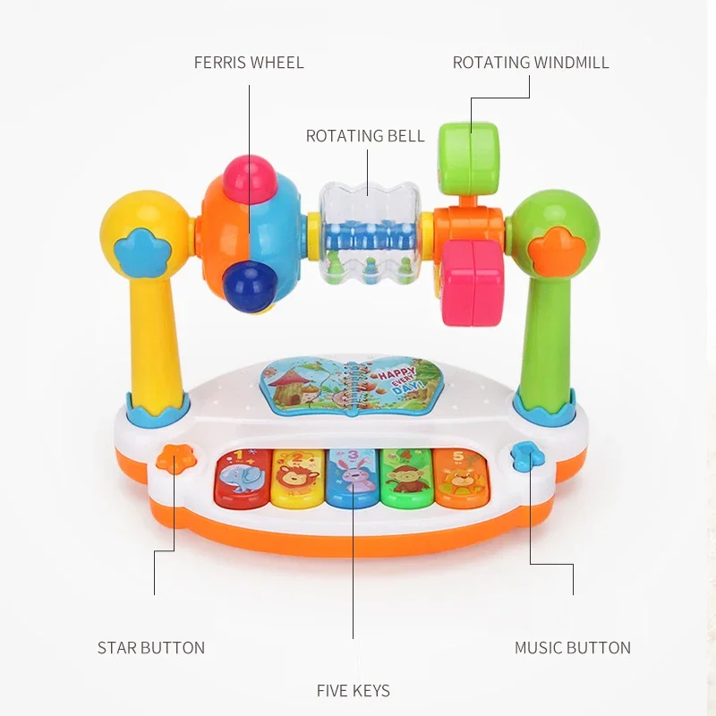 Baby Piano Toys Kids Rotating Music Piano Keyboard with Light Sound Musical Toys for Toddlers Early Educational Music Toy 6