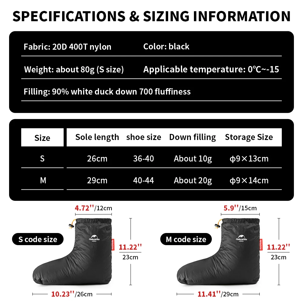 Naturehike Winter Warm Goose Down Foot Cover Outdoor Camping Waterproof Windproof Warm Shoes Winter Thermal Feet Cover Warm Boot