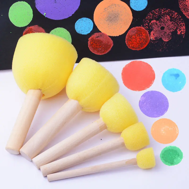 20pcs Round Sponges Brush Set Stencil Sponge Brushes DIY Painting Sponges  Children Drawing Craft Brushes with
