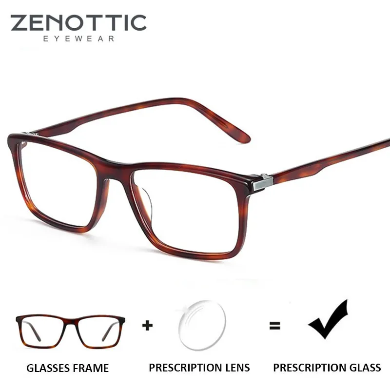 

ZENOTTIC Acetate Rectangle Glasses Frame Men Anti-blue Light Photochromic Lens Optical Myopia Hyperopia Prescription Eyeglasses