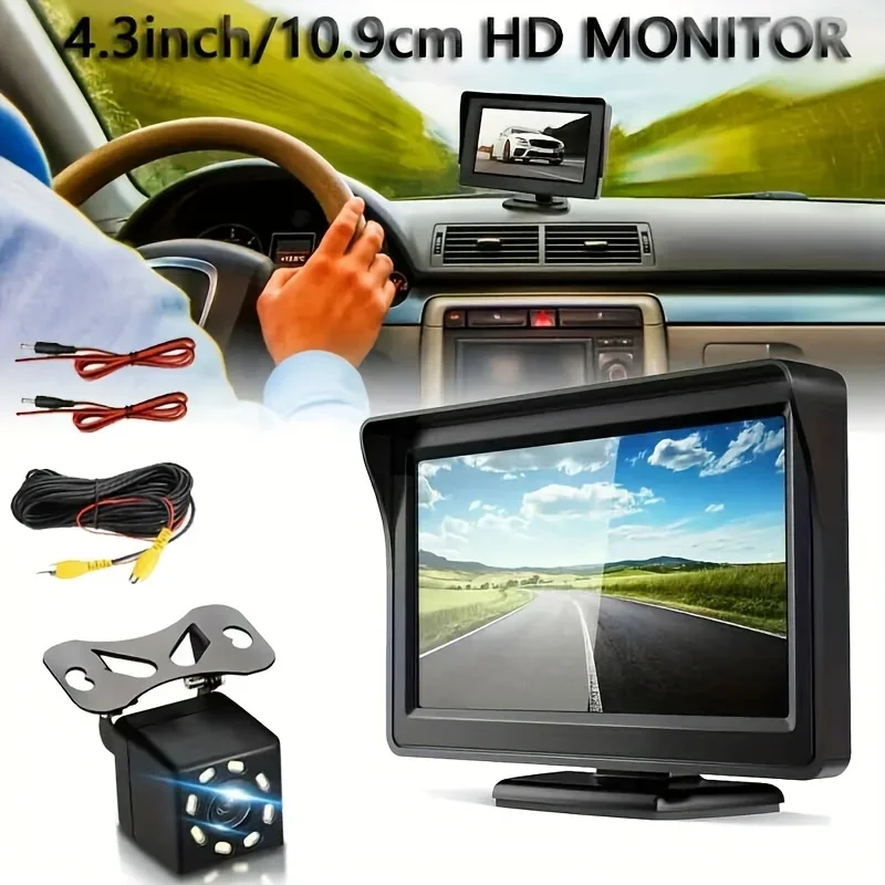 4.3 모니터 8LED 조명 + 백업 카메라 자동차 후면보기 HD 주차 시스템 야간 투시경 HD 반전 후면보기 카메라 키트