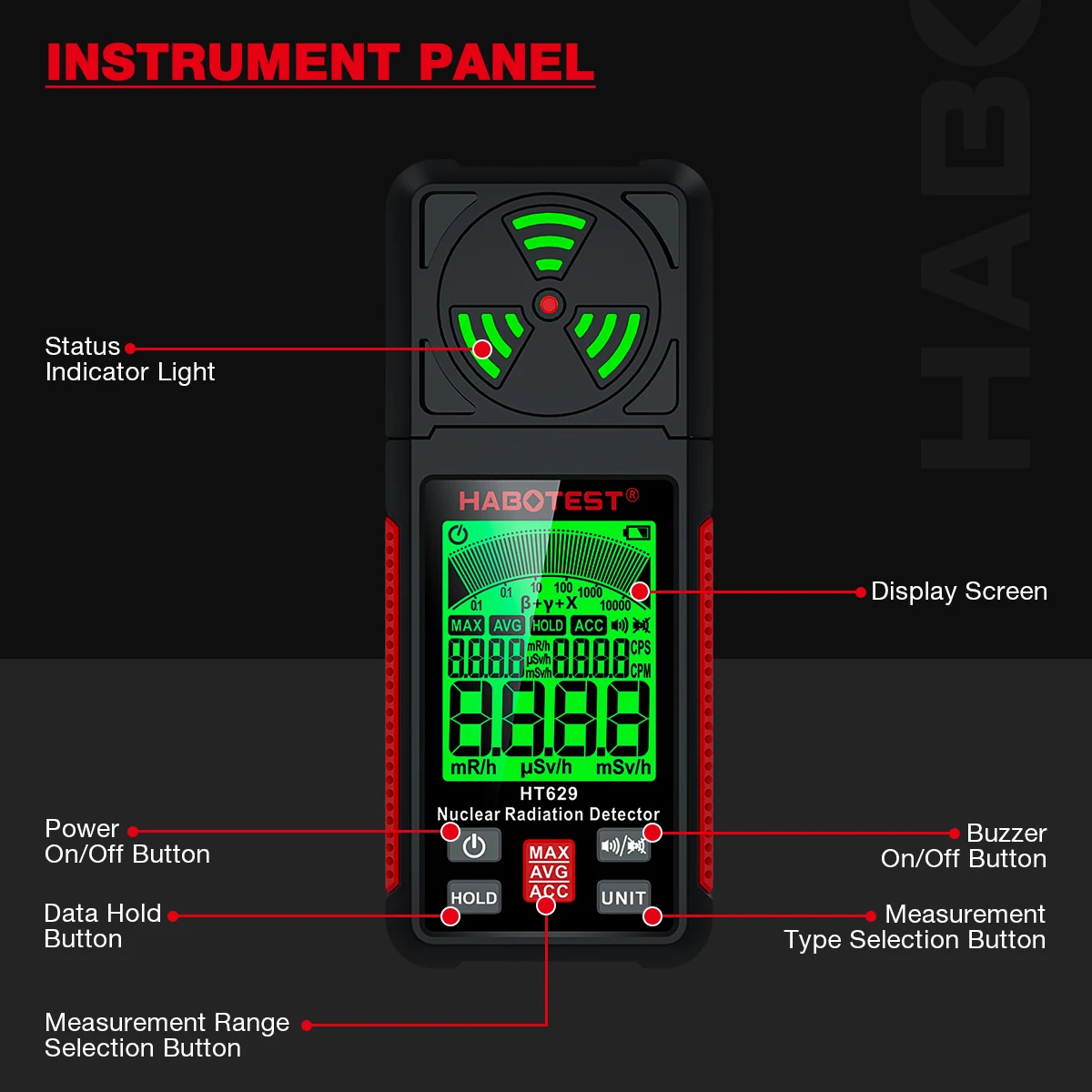 HT629 Geiger Counter Nuclear Radiation Detector Personal Dosimeter X-ray &Gamma;-ray &Beta;-ray Radioactivity Tester Marble Detector radiation detector geiger counter