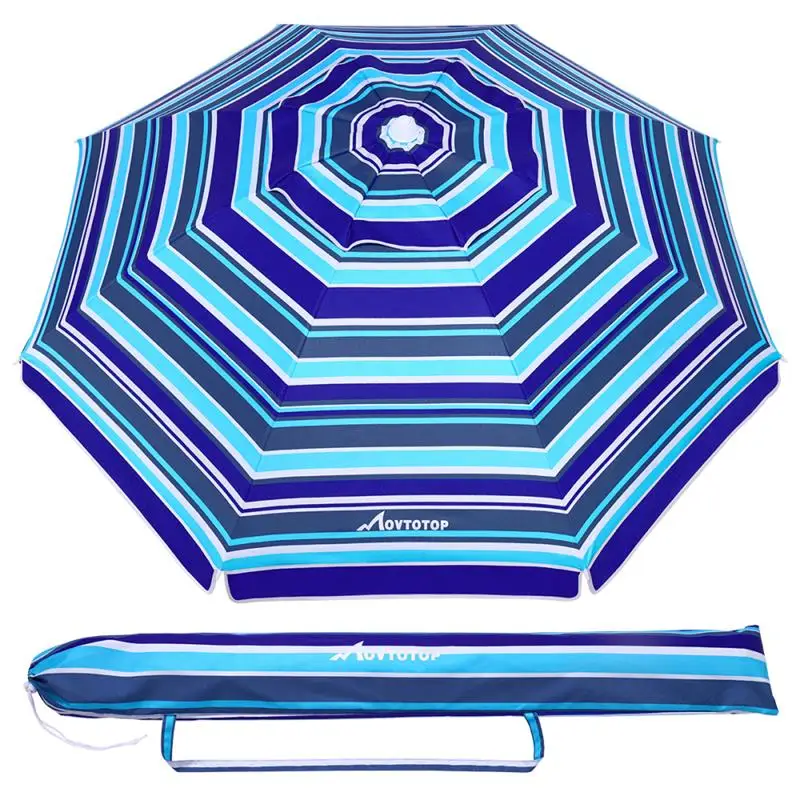 MOVTOTOP 6.5ft Beach Umbrella Striped Sun Shelter UV Protection Breathable Windproof Beach Umbrella for Beach Travel