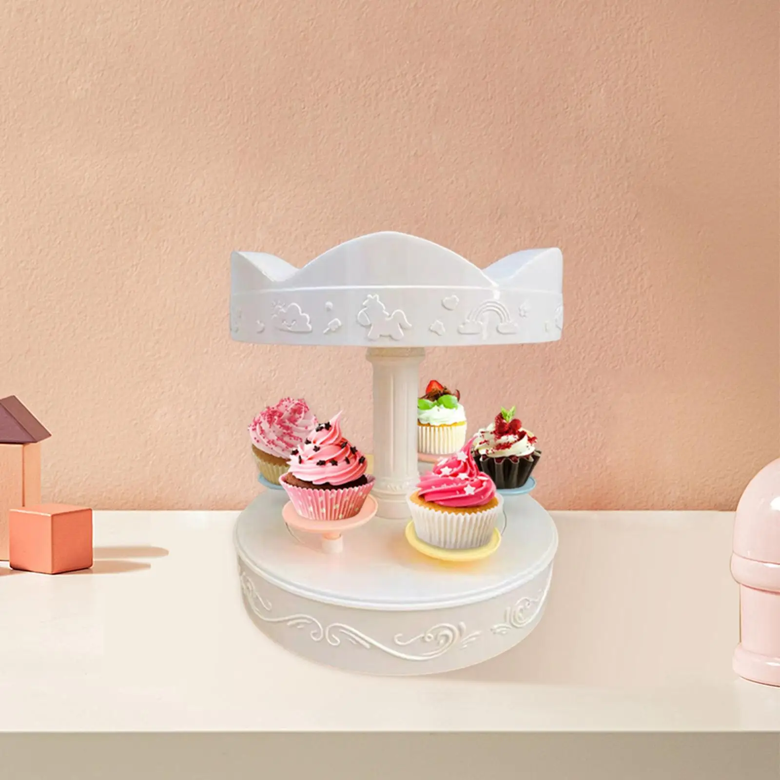 Rotating Carousel Cupcake Holder Stand Rotary Sushi Machine for Event Festival Banquet Rotating Display Turntable Cake Stand