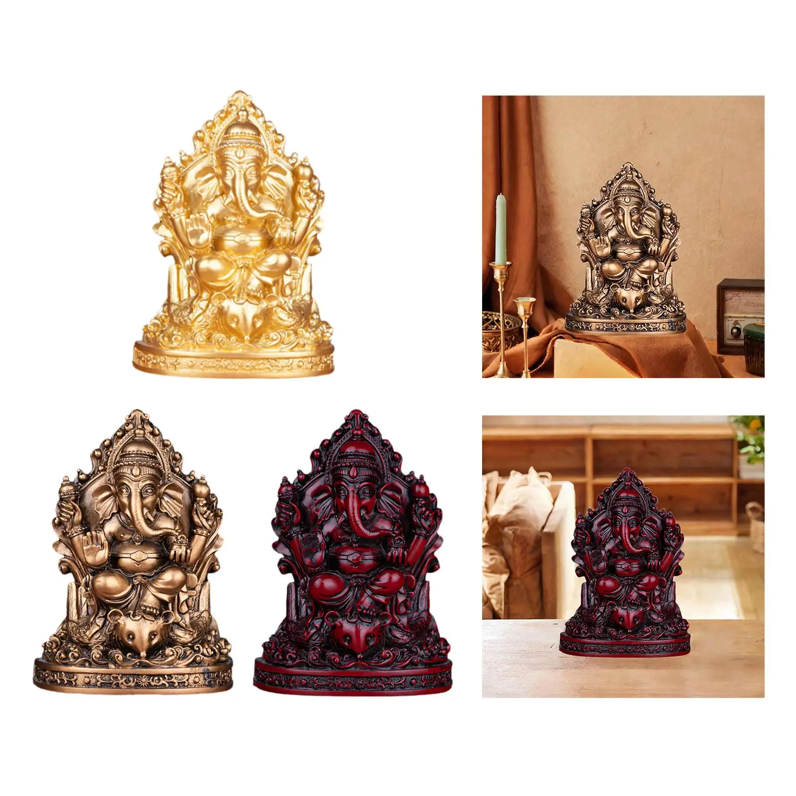 Ganesha 주님 앉아있는 조각상 조각 책상 장식, 실내 장식, 6.3 인치