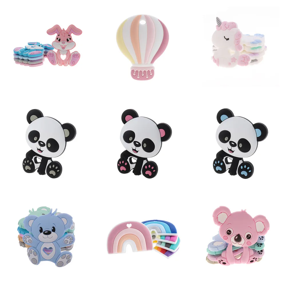 

Fkisbox 5pcs Silicone Panda Baby Teether Food Grade Koala Teething Tooth Care Pendant Necklace Accessories Shower Toys Products