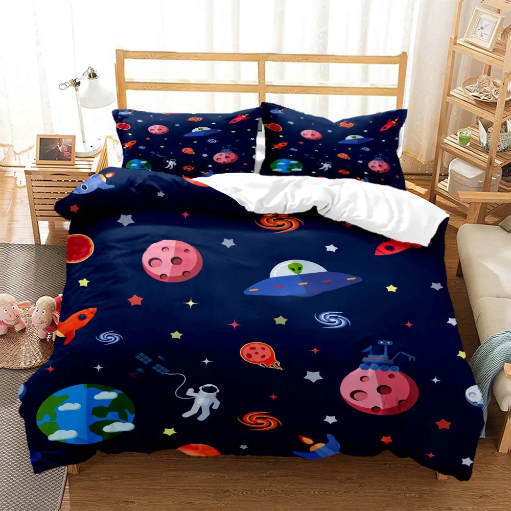 

Cartoon Astronaut Digital Print Polyester Bedding Sets Child Kids Covers Boys Bed Linen Set for Teens bedding set