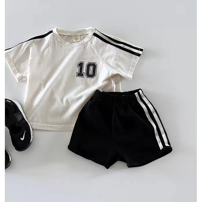 Description Picture 5 of item2025 Summer New Children Short Sleeve Clothes Set Boys Letter T Shirts + Shorts 2pcs Suit Fashion Casual Kids Girls Sports Set