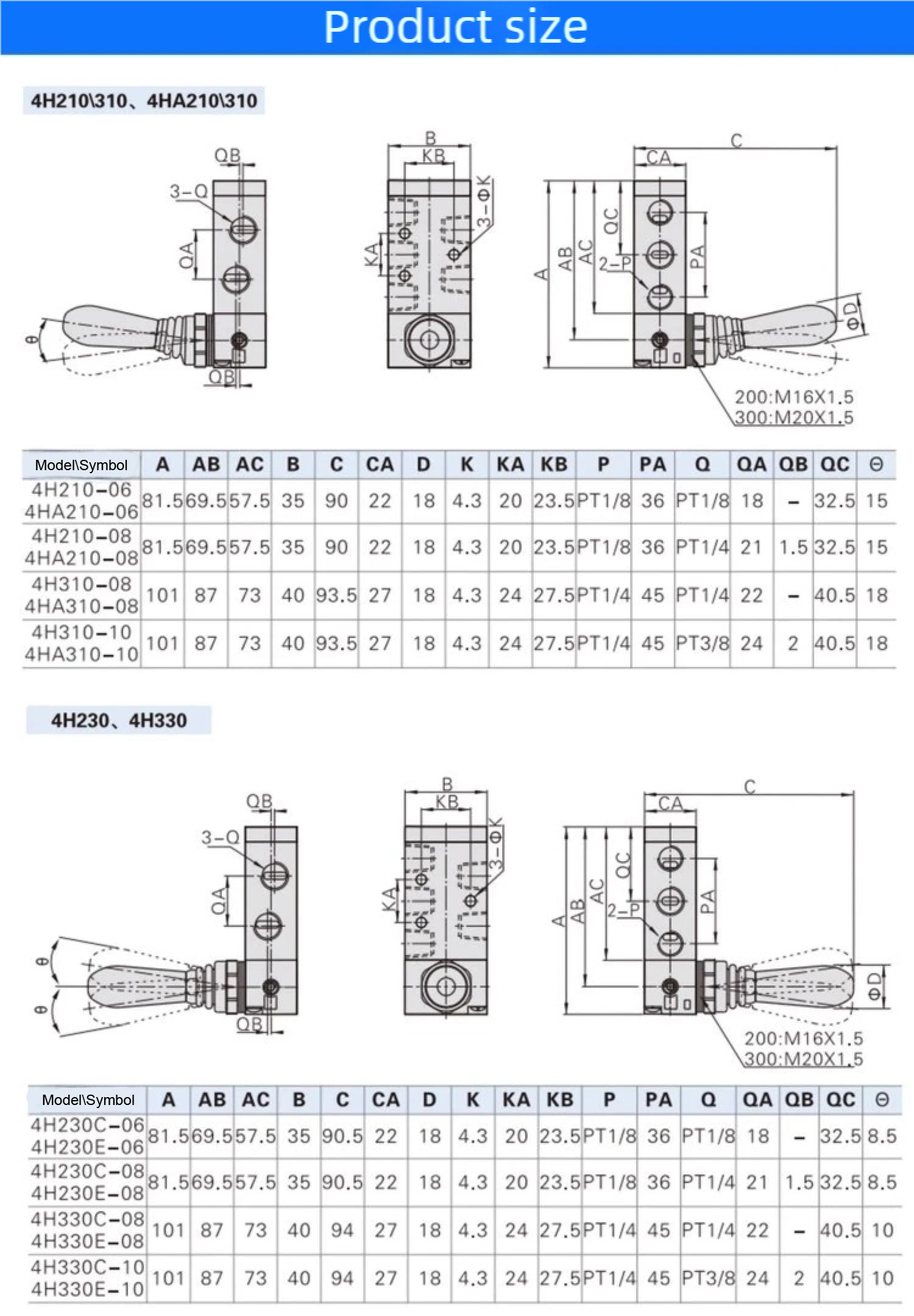 4H210-08/4R210-08 Pneumatic Manual Directional Control Valve Hand Lever Air Swit