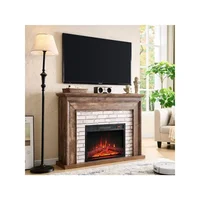 Flip Top Electric Fireplace with Mantel,Electric Fireplace Heater,TV Stand with Freestanding Electric Fireplace, Remote Control 1