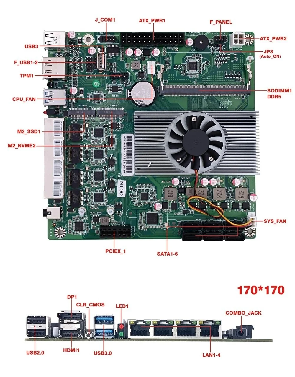Intel N100 Mini ITX Mainboard 6-Bay NAS Motherboard 6xSATA3.0 4xi226 Lan 1xPCIE 1xDDR5 2.5G 2xUSD3.0 HD DP Firewall Soft Router 5