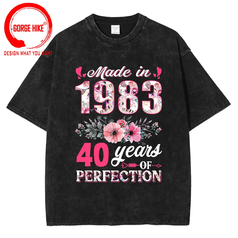 

Vintage Floral Made In 1983 T Shirt Classic Birthday Washed Cotton Streetwear All Original Parts Tee Shirt Birthday Gift T-shirt