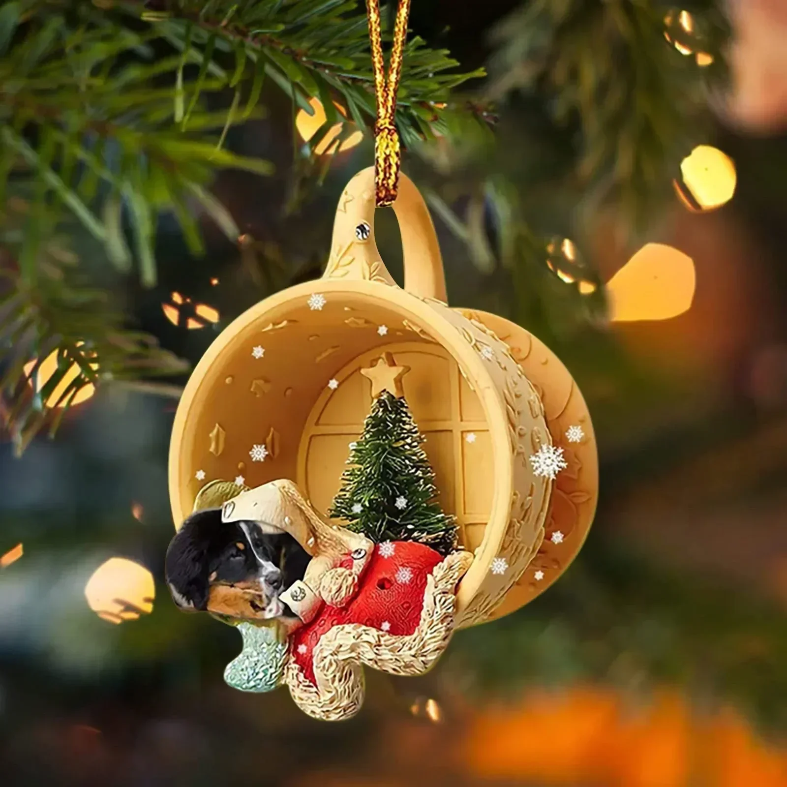 thumbnail image 1 of Creative Christmas Tree Pendants Decorations Cute Sleeping Dog in A Scene-sleeping in Cup Hanging Pendants New Year Navidad 2D, 1 of 5