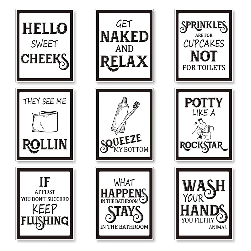 

9 Pieces Bathroom Wall Art Wall Decor Funny Vintage Bathroom Sign Bathroom Posters for Wall Restroom Bathroom Decor