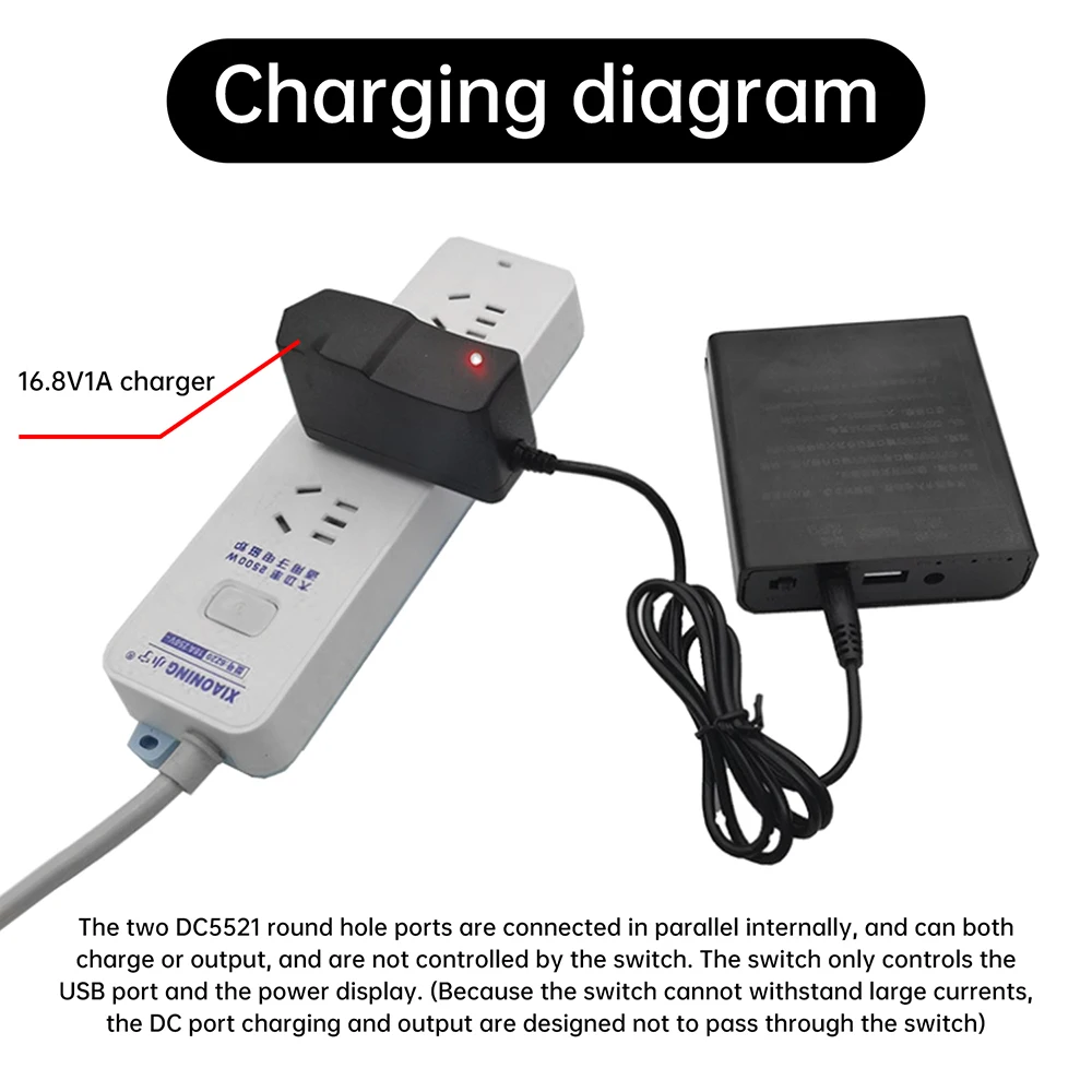 Scatola batteria Custodia fai-da-te per alimentazione mobile Uscita ad alta potenza Alimentazione di backup Custodia fai-da-te con interruttore di alimentazione Interfaccia DC5.5 * 2.1mm - immagine 6