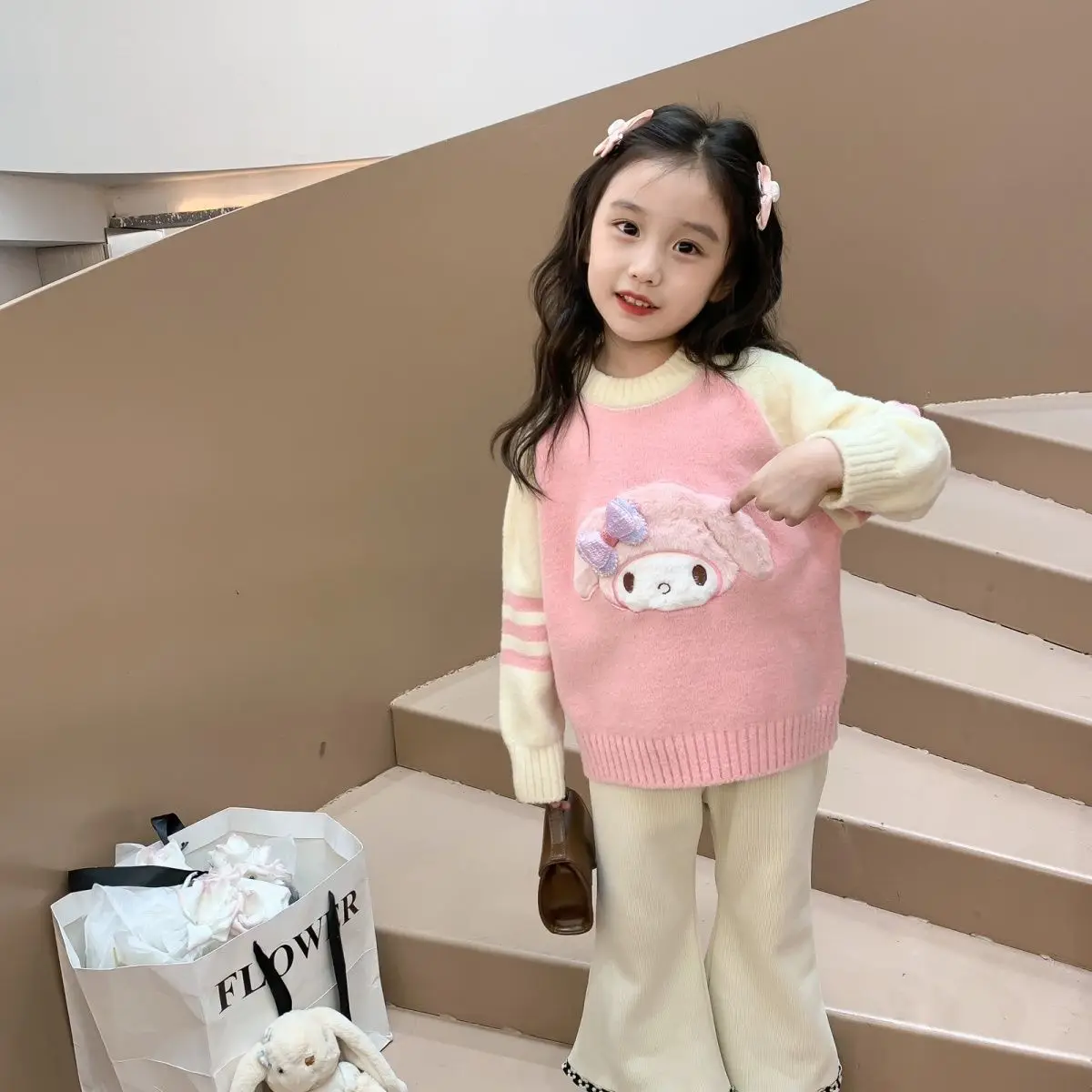 

Новинка, милый мультяшный Sanrios, модель My Melody Cinnamoroll, милый детский утепленный круглый пуловер в Корейском стиле, свитер