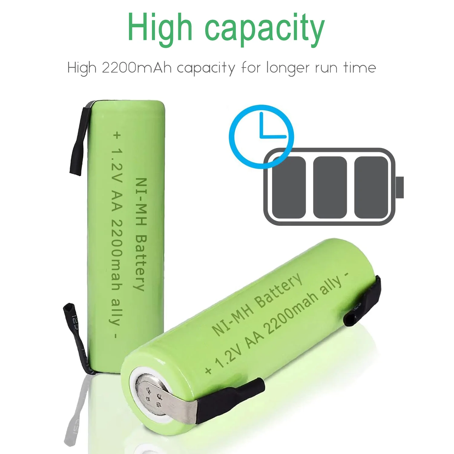 Ally 1.2V 2200mAh NiMH Rechargeable AA Battery Flat Top with Tabs for Shavers, Trimmers, Razors, and More 3