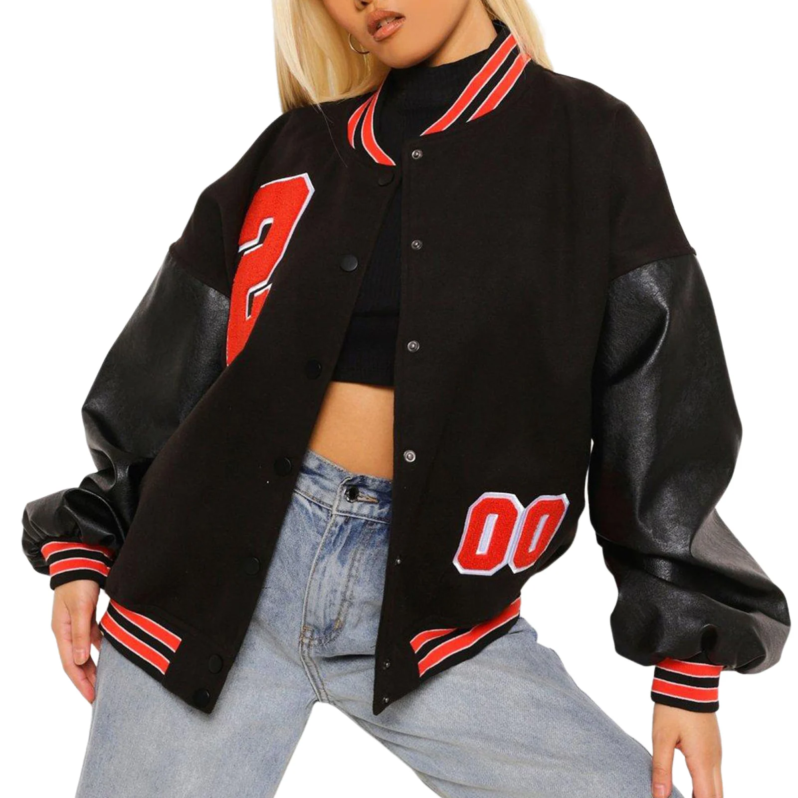 

Женские бейсбольные куртки большого размера, модные кожаные куртки с длинным рукавом и вышивкой надписью