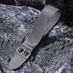 Ribbed Nylon Fabric Watchband Strap - Universal Military - Style Replacement Accessory - 22mm (Grey)