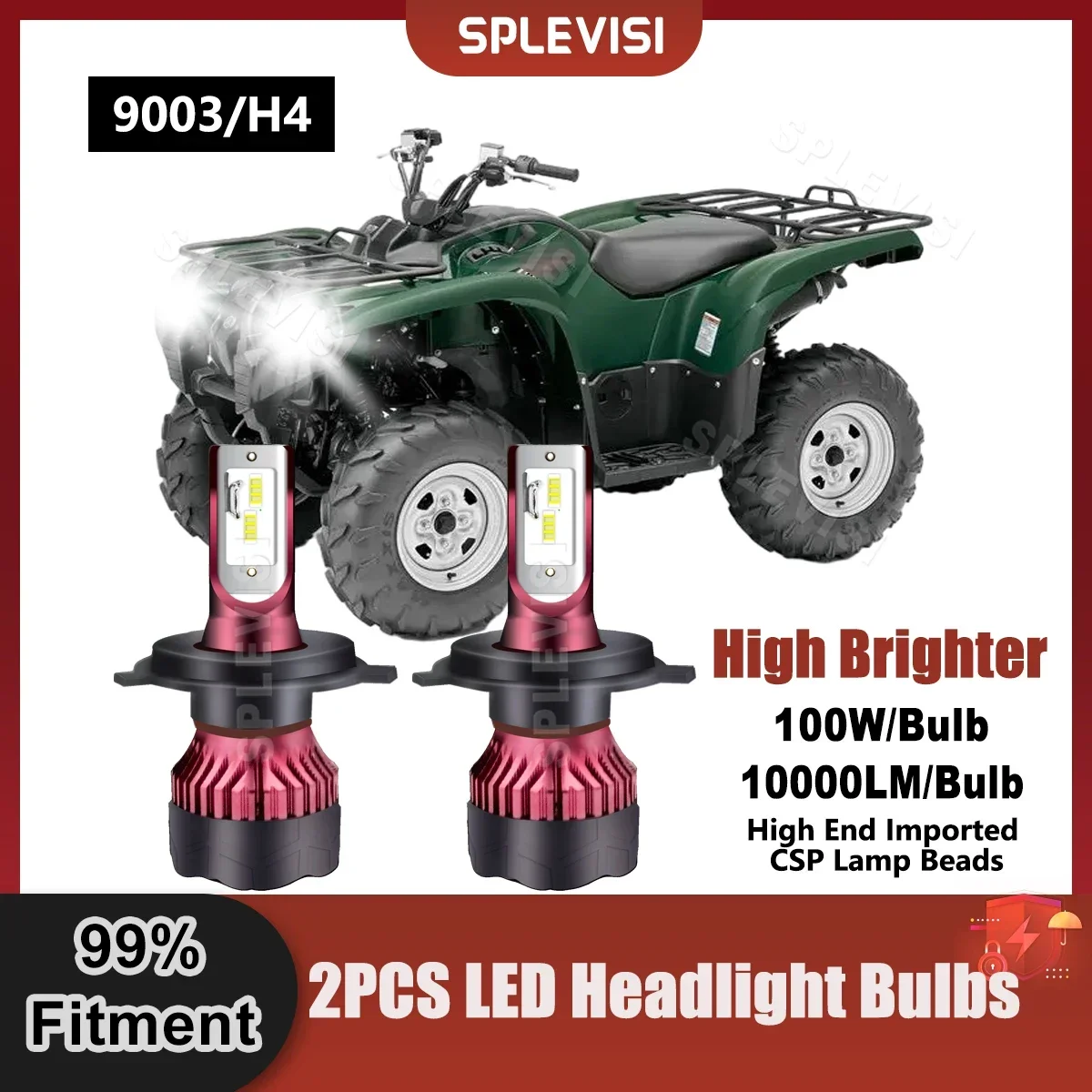 Super Brighter LED H4/9003 Headlight Bulbs 20000LM 200W ATV Fit For Yamaha Grizzly 300 2014 YFM300D Front Combination Light shannix strong light induction headlight super bright off road camping hiking mountaineering rechargeable head mounted outdoor